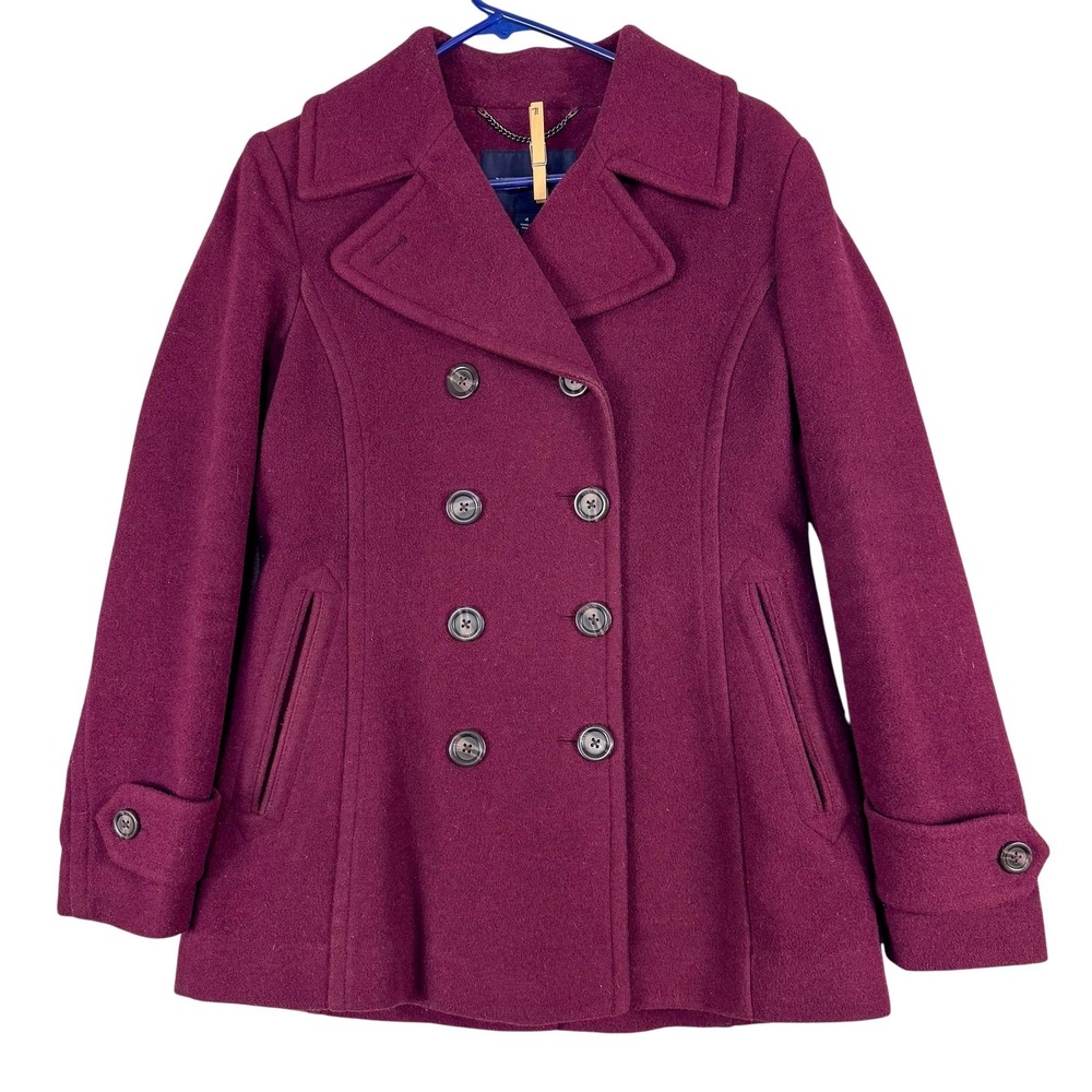 Lands End Coat Womens 4 Purple Wool Blend Double Breasted Peacoat‎ Winter Jacket